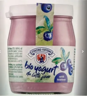 Yaourt entier bio à la myrtille Vipiteno, pot verre